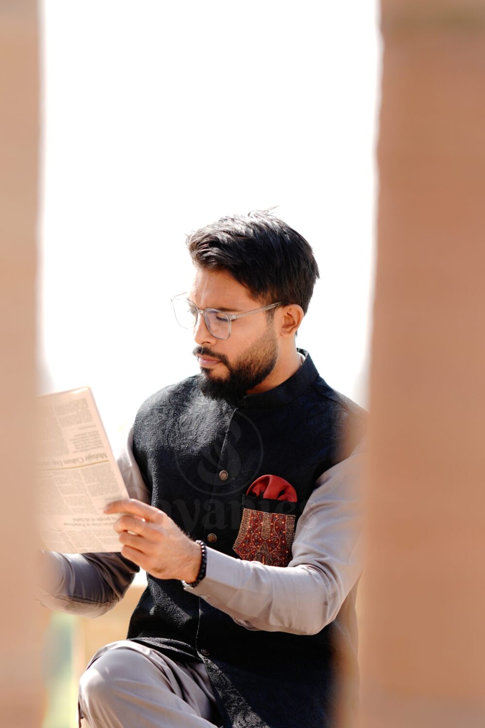 Men's Lite/Dark Gray Unstitched Kurta Shalwar view 2